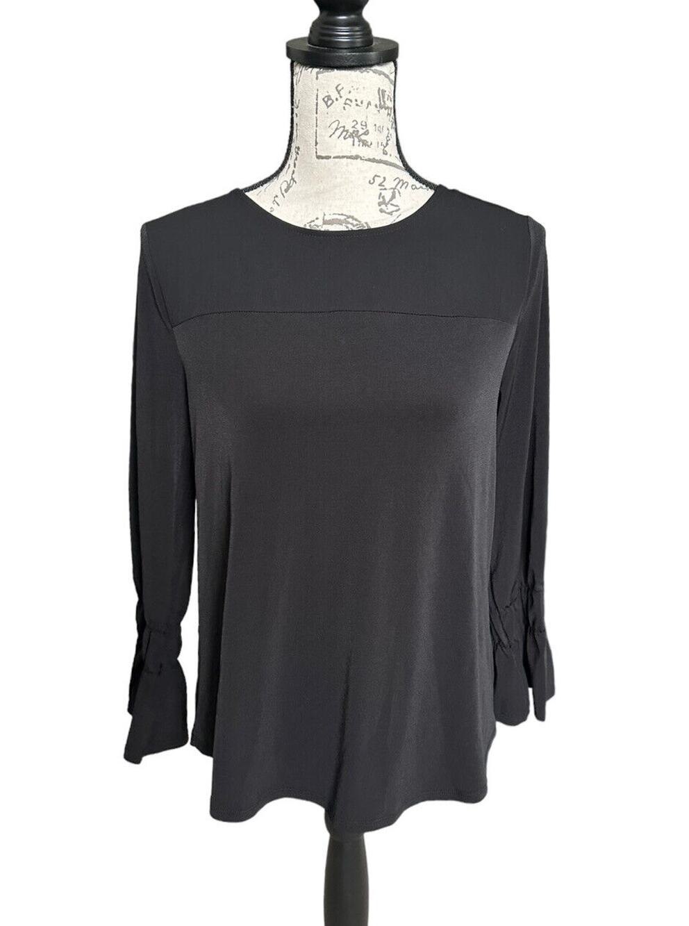 Chico's Long Sleeve Slinky Lattice Back Black Blouse Shirt Top Size 0 Small